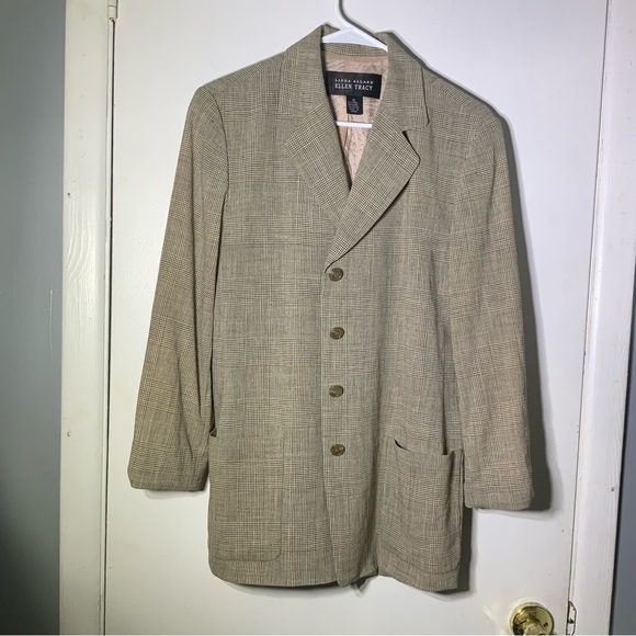Ellen Tracy Brown Plaid Blazer Sz 8 Wool, Linen Gorgeous! - Picture 10 of 11